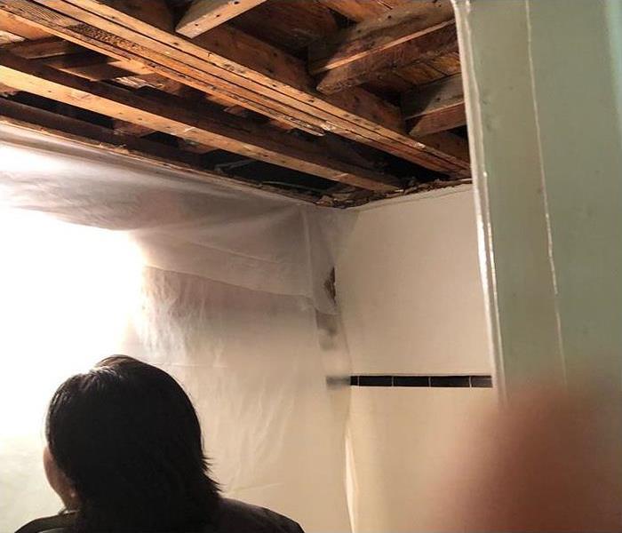 exposed ceiling during water damage restoration process