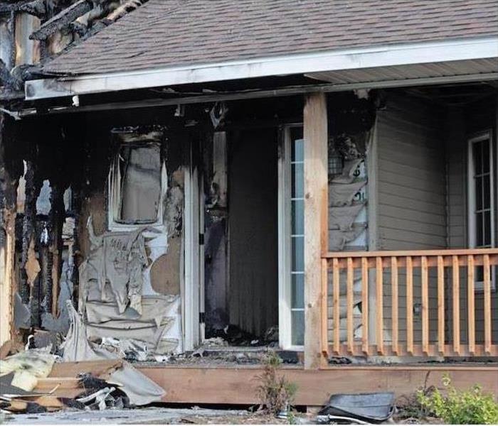 burned front porch on a house